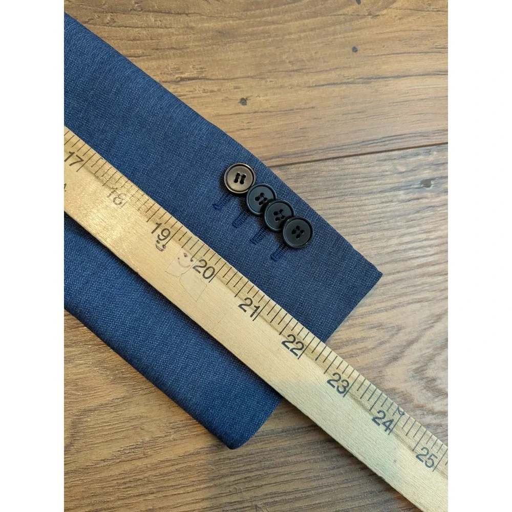 NWOT SUISTUDIO Women's Blue Wool Suit Set Blazer‎ 32R Pants 24x29 READ